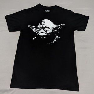 Star Wars Official Yoda Photo Sketch S Men's White on Black Graphic T-Shirt